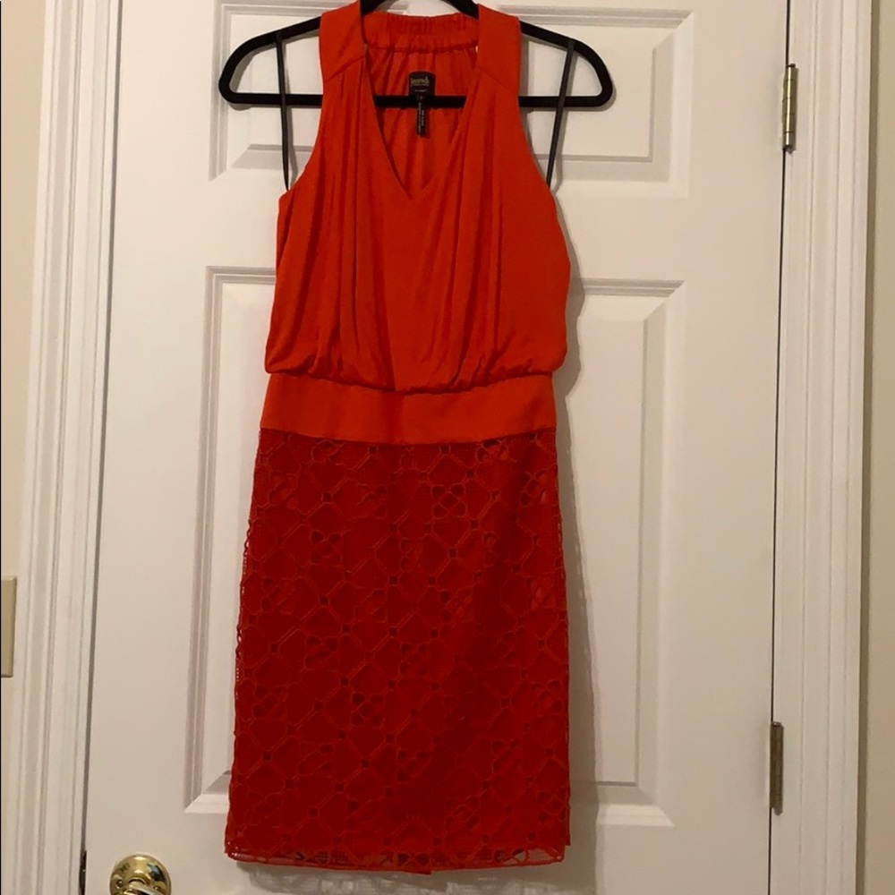 Laundry orange sleeves dress with lace skirt